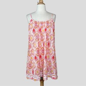 OSCAR DE LA RENTA Y2K Watercolor Sundress Cotton Mini Artsy Lounge Size Small